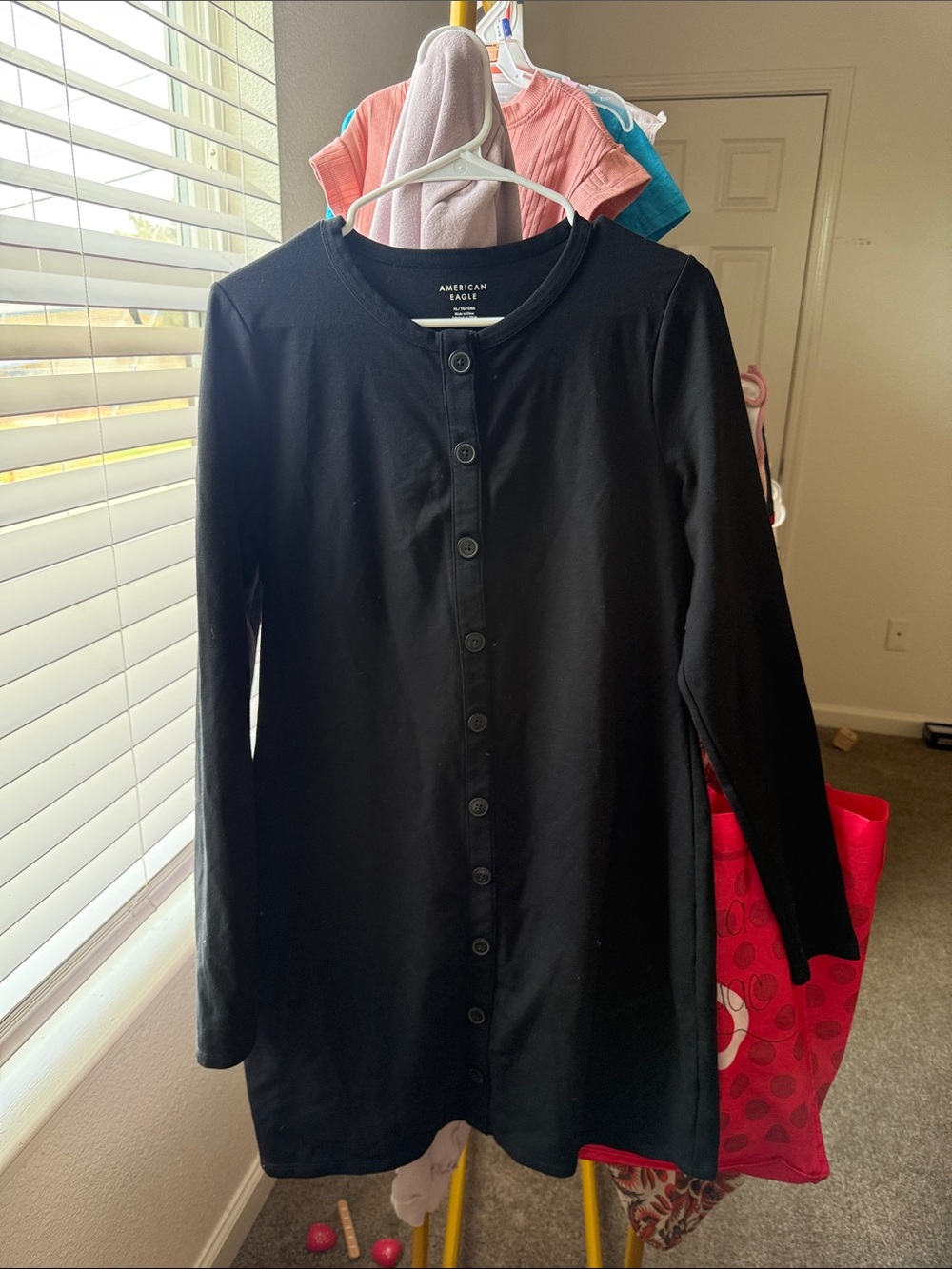 American Eagle Outfitters Black Long-Sleeve Button-Front Dress